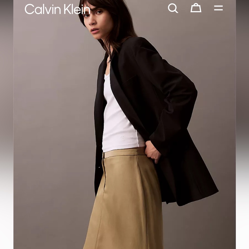 New w. Tags 2025 Calvin Klein “Modern Midi Soft Pencil Skirt”/Tan/Midi